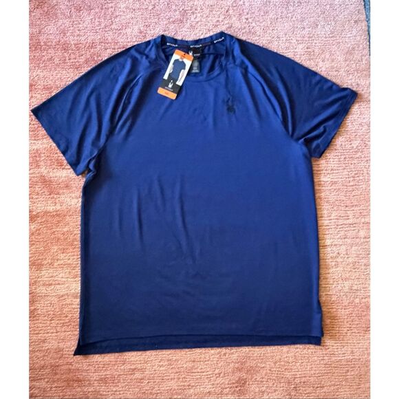 Spyder Active Performance T-Shirt Navy Blue Short Sleeve Crew Neck XXL NWT - Picture 1 of 8